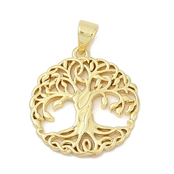 Настоящее золото 18K Латунные подвески, древо жизни, без свинца и без кадмия, долговечный, стойки покрытие, реальный 18 k позолоченный, 22x20.5x2.5 мм, отверстие : 5x3.5 мм