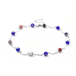 Разноцветный Товаров двойного назначения, сглаз бисерные ожерелья / браслеты, С граненым стеклом, бусины в технике лэмпворк ручной работы, 304 фурнитура из нержавеющей стали, красочный, 14.7 дюйм (37.5 см)