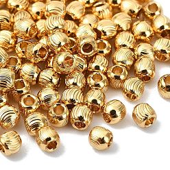 Plaqué 18K Or Véritable Perles rondes texturées en laiton shegrace, sans cadmium et sans nickel et sans plomb, réel 18 k plaqué or, 3x3x2.5mm, Trou: 1mm