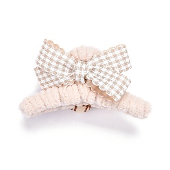 Linen Plastic Claw Hair Clips, Covered with Wool and Cloth, Bowknot & Flower, Linen, 80x47x39mm