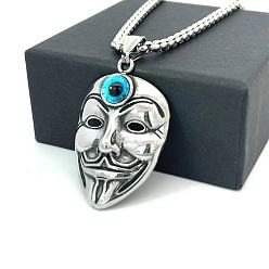 Нержавеющая Сталь Цвет Мужские ожерелья с подвеской в виде маски джокера из нержавеющей стали голубого цвета с изображением сглаза, цвет нержавеющей стали