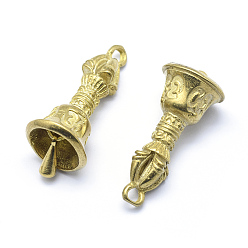 Raw(Unplated) Brass Beads, Dorje Vajra for Buddha Jewelry, with Bell, Lead Free & Cadmium Free & Nickel Free, Raw(Unplated), 38x15x15mm, Hole: 3mm