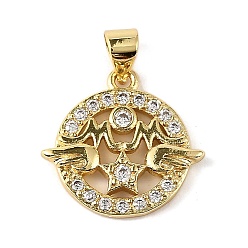 Wing Латунные микро проложить кубического циркония подвески, материнские темы, долговечный, без кадмия и без свинца, стойки покрытие, реальный 18 k позолоченный, крыло, 17x17.5x2.5 мм, отверстие : 3.8x3.3 мм