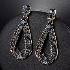 Золотой Плоские круглые с каплевидными подвесками из сплава со стразами, золотые, 31 мм