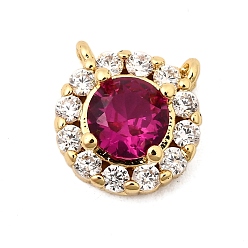 Средний Фиолетово-красный Латунные микро проложить кубического циркония прелести, плоско-круглые, без свинца и без кадмия, долговечный, реальный 18 k позолоченный, стойки покрытие, средне фиолетовый красный, 9x9x4 мм, отверстие : 0.6 мм