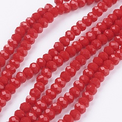 Малиновый Стеклянные бсуины, имитация нефрита, граненые, рондель, малиновый, 3.5x2.5~3 мм, отверстие : 1 мм, около 139 шт / нитка, 14 дюйм