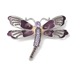 Фиолетовый Бархат Броши из сплава стрекоз со стразами для одежды-рюкзака, пурпурного бархата, 50x65 мм