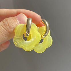 Желтый Серьги-кольца из акрила и нержавеющей стали с цветком, золотые, желтые, 35 мм