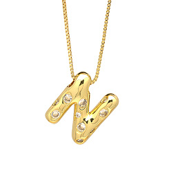 Letter N Колье с кулоном из латуни с прозрачным фианитом и прозрачным фианитом, реальный 18 k позолоченный, Письмо N, 17.72 дюйм (45 см)