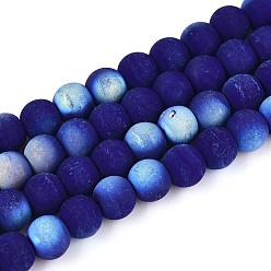 Темно-Синий Матовые непрозрачные стеклянные бусы пряди, круглые, с половиным покрытием, с покрытием AB цвета, темно-синий, 6~6.5 мм, отверстие : 0.9 мм, около 67~70 шт / нитка, 14.57~15.16 дюйм (37~37.5 см)
