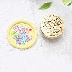 Box Золотистый тон сургучной печати, латунные головки штампов, для сургучной печати, сериал с днем рождения, коробка, 24x14 мм, отверстие : 7 мм