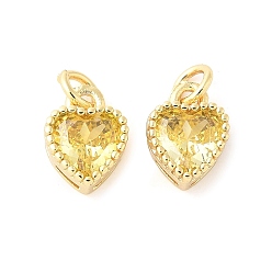 Желтый Настоящие 18 подвески из позолоченной латуни с инкрустацией из кубического циркония, с целью перехода в кольце, долговечный, сердце, желтые, 9.5x7x4 мм, Перейти кольцо: 4x0.5 мм, 2.5 мм внутренним диаметром