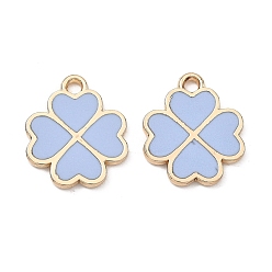 Васильковый Подвески из эмали и сплава, клевер амулеты, стойки покрытие, золотые, васильковый, 15x13x1.5 мм, отверстие : 1.6 мм