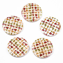 Seashell Color Fruit Seris Printed Wood Pendants, Flat Round with Fruit Pattern, Seashell Color, 50x5mm, Hole: 1.6mm