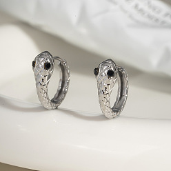 Серебро Элегантные серьги-кольца из нержавеющей стали в форме змеи, со стразами, серебряные, 15.5 мм