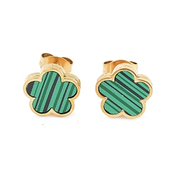Зеленый Серьги-гвоздики из цветочной смолы с имитацией драгоценных камней, золотистый тон 304 женские украшения из нержавеющей стали, зелёные, 9.5x10 мм
