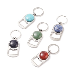 Mixed Stone Zinc Alloy Bottle Openers, Beer Opener Keychain, with Natural Gemstone Cabochons, 90mm
