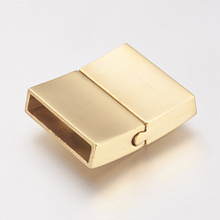 Golden 304 Stainless Steel Magnetic Clasps with Glue-in Ends, Ion Plating (IP), Rectangle, Golden, 21x16.5x4.5mm, Hole: 2.5x15mm