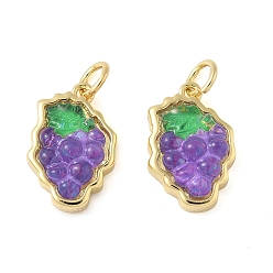 Фиолетовый Подвески латуни cmолы, винограда прелести, с целью перехода в кольце, без свинца и без кадмия, долговечный, стойки покрытие, реальный 18 k позолоченный, фиолетовые, 16x11x5.5 мм, отверстие : 3.4 мм