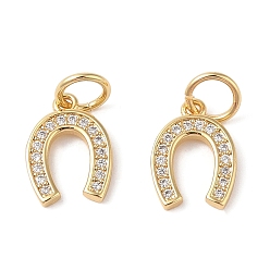 Настоящее золото 18K Покрытие стойки латунь микропаве прозрачные подвески из кубического циркония, без кадмия и без свинца, долговечный, подковы, реальный 18 k позолоченный, 15x11x2 мм, отверстие : 5 мм