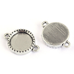 Antique Silver Tibetan Style Alloy Link Cabochon Settings, Flat Round, Cadmium Free & Lead Free, Antique Silver, Tray: 12mm, 21x15x4mm, Hole: 2mm, about 460pcs/1000g