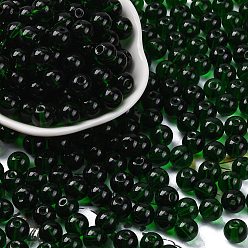 Темно-Зеленый Стеклянные бусины прозрачных цветов, круглые, темно-зеленый, 8x7.5 мм, отверстие : 1.6 мм, Около 681 шт / фунт