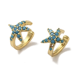 Sky Blue Rack Plating Brass Micro Pave Cubic Zirconia Clip-on Earrings, Long-Lasting Plated, Lead Free & Cadmium Free, Starfish, Sky Blue, 12x9.5mm