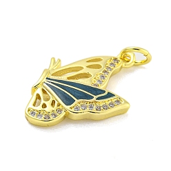 Cyan Real 18K Gold Plated Brass Micro Pave Cubic Zirconia Pendants, Butterfly, Cyan, 25.5x18x3mm, Hole: 3.5mm
