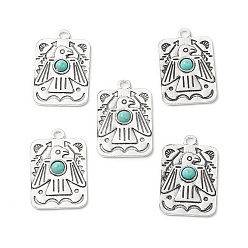 Antique Silver Synthetic Turquoise Pendants, with Alloy Findings, Rectangle Charms with Crow, Antique Silver, 40x26x5mm, Hole: 3.7mm