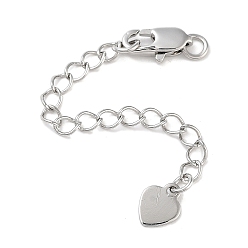 Платина Латунный удлинитель цепи, концевые цепи, без кадмия, без никеля и без свинца, сердце, платина, 69 мм