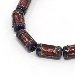 Indigo Handmade Gold Sand Lampwork Column Beads Strands, Indigo, 16x8mm, Hole: 1mm, about 20pcs/strand, 13.77 inch