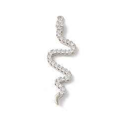 Платина Латунные микропаве прозрачные подвески с фианитом, без кадмия, без никеля и без свинца, змеиные чары, платина, 36x10x3 мм, отверстие : 1.2 мм
