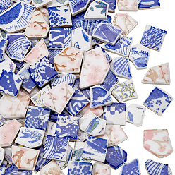 Mixed Color 500G 4 Styles Handmade Porcelain Cabochons, Square with Flower Pattern, Mixed Color, 19.5~42.5x19.5~36.5x5.5~6mm, 125g/style