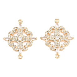 Real 18K Gold Plated Brass Micro Pave Clear Cubic Zirconia Connector Charms, Flower Links, Real 18K Gold Plated, 26.5x21.5x3.5mm, Hole: 1.2mm