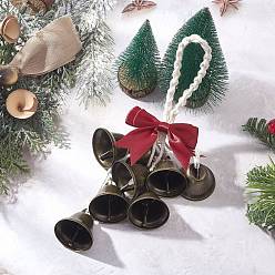 Античная Бронза Рождественские железные колокольчики подвесные украшения, с бантом из полиэстера и хлопковым шнуром, для домашней настенной подвески, украшения для сада и дома, античная бронза, 262 мм