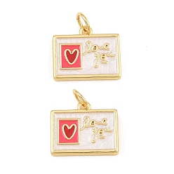 Real 18K Gold Plated Brass Enamel Pendants, Envelope with Heart & Word Love You Charms, Rack Plating, Long-Lasting Plated, Lead Free & Cadmium Free, Real 18K Gold Plated, 12x14x2mm, Hole: 3mm