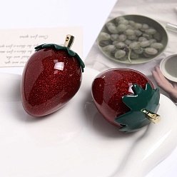 Клубника Кулоны из сплава и смолы, с блеском порошок, золотой свет, клубника, 56x36.5x36 мм, отверстие : 2.8 мм