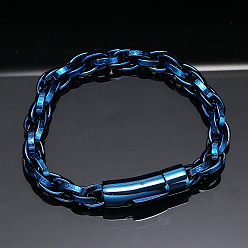 Синий 304 браслеты из нержавеющей стали с цепочкой для мужчин и женщин, с застежкой, синие, 8.27 дюйм (21 см)