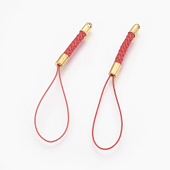 Red Nylon Cord Mobile Making Cord Loops, with Brass Findings, Golden, Red, 68~75mm