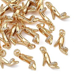 Настоящее золото 18K Подвески Shegrace из латуни с прозрачными кубическими циркониями, туфли на высоком каблуке прелести, без кадмия, без никеля и без свинца, долговечный, реальный 18 k позолоченный, 15x5x10 мм, отверстие : 2.5 мм