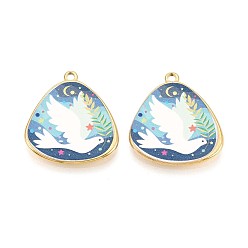 Светло-Синий Печатный стиль 304 треугольник из нержавеющей стали с подвесками в виде голубей, ионное покрытие (ip), реальный 18 k позолоченный, голубой, 29.5x26.5x2.5 мм, отверстие : 2.3x2 мм