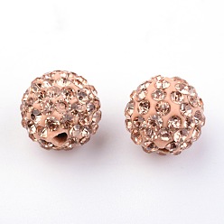 Light Peach Grade A Rhinestone Pave Disco Ball Beads, for Unisex Jewelry Making, Round, Light Peach, PP9(1.5.~1.6mm), 8mm, Hole: 1mm