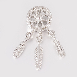 Платина Сплавочные европейские бусины, бусины с большим отверстием, с пластиковыми перьями ccb, тканая сеть / паутина с пером, платина, 27.5x10.5x9 мм, отверстие: 5 мм, очарование: 15x3.5x1.5 мм