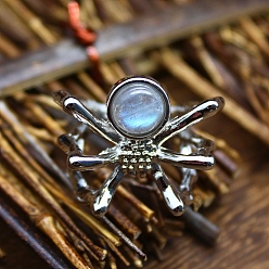 Лабрадорита Кольца-манжеты с натуральным лабрадоритом в виде паука, открытые кольца из платинового металла для женщин, внутренний диаметр: регулируемый