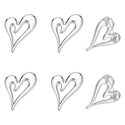 Platinum 6Pcs Heart Zinc Alloy Lapel Pins for Backpack Clothes, Platinum, 56x41mm
