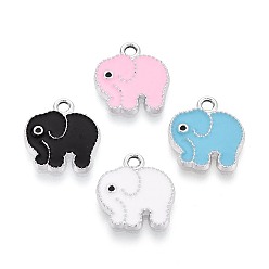 (52) Непрозрачная лаванда Сплав эмали прелести, очарование слона, платина, разноцветные, 15x14x2 мм, отверстие : 1.8 мм