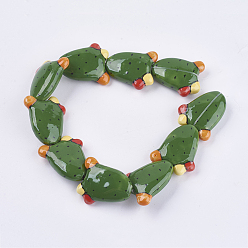 Dark Green Handmade Porcelain Beads, Cactus, Dark Green, 29.5~30x24~25x8.5~10mm, Hole: 2mm