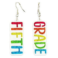 Разноцветный Серьги-подвески из акрила и железа, прямоугольник со словом, платина, красочный, 45 мм