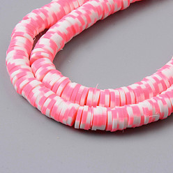 Hot Pink Handmade Polymer Clay Beads Strands, for DIY Jewelry Crafts Supplies, Heishi Beads, Disc/Flat Round, Hot Pink, 6x0.5~1mm, Hole: 1.8mm, about 320~447pcs/strand, 15.75 inch~16.14 inch(40~41cm)