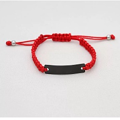 Красный Плетеные браслеты из полиэстера, браслеты из нержавеющей стали для женщин и мужчин, чёрные, красные, внутренний диаметр: 5-7/8 дюйм (15 см) ~ 11-3/8 дюйм (29 см)